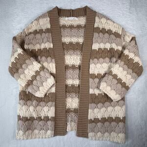 Altar'd State Oversized Chunky Knit Cardigan Brown and Cream Size Medium